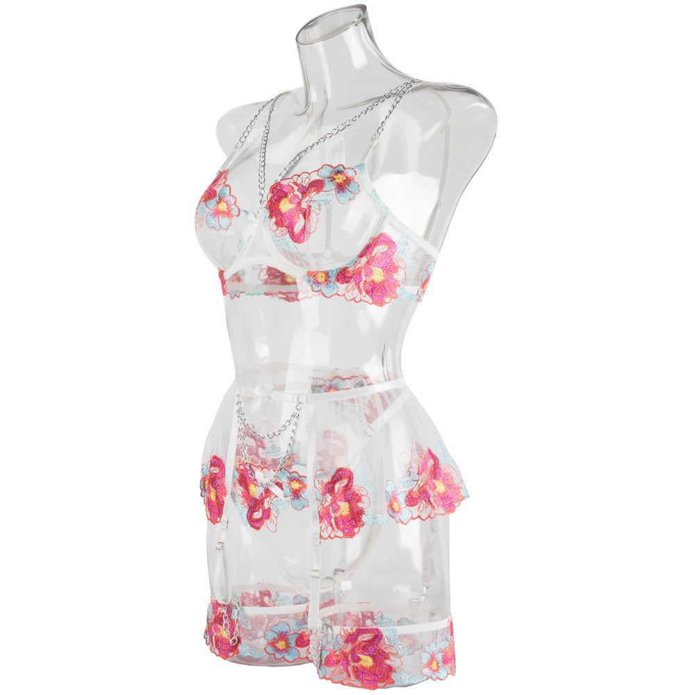 Blossom Embroidery Mesh Underwire Lingerie Set Side View