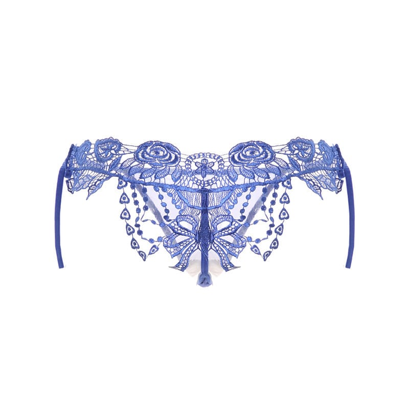 Blue Hollow Bow Floral Lace Panty