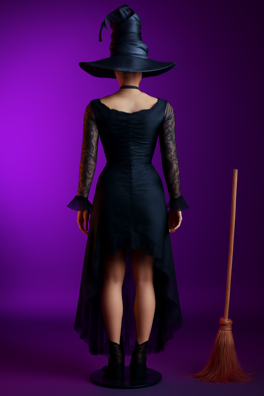 Witch’s Enchanted Lace Dress with Hat and Broom