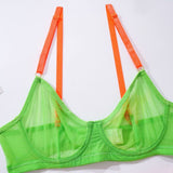 Contrasting Color Design Transparent Mesh Three-Piece Set Waist Details