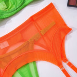 Contrasting Color Design Transparent Mesh Three-Piece Set Strapy Details