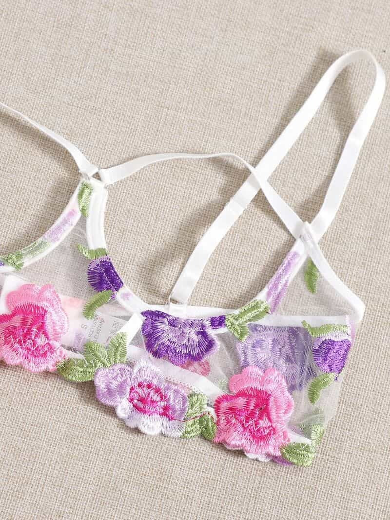 Lace Mesh Embroidered Bra Set Bra Details