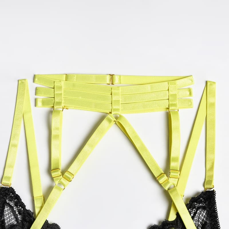 Lace Strap Stitching Heavy Craft Bra Set Garter Details