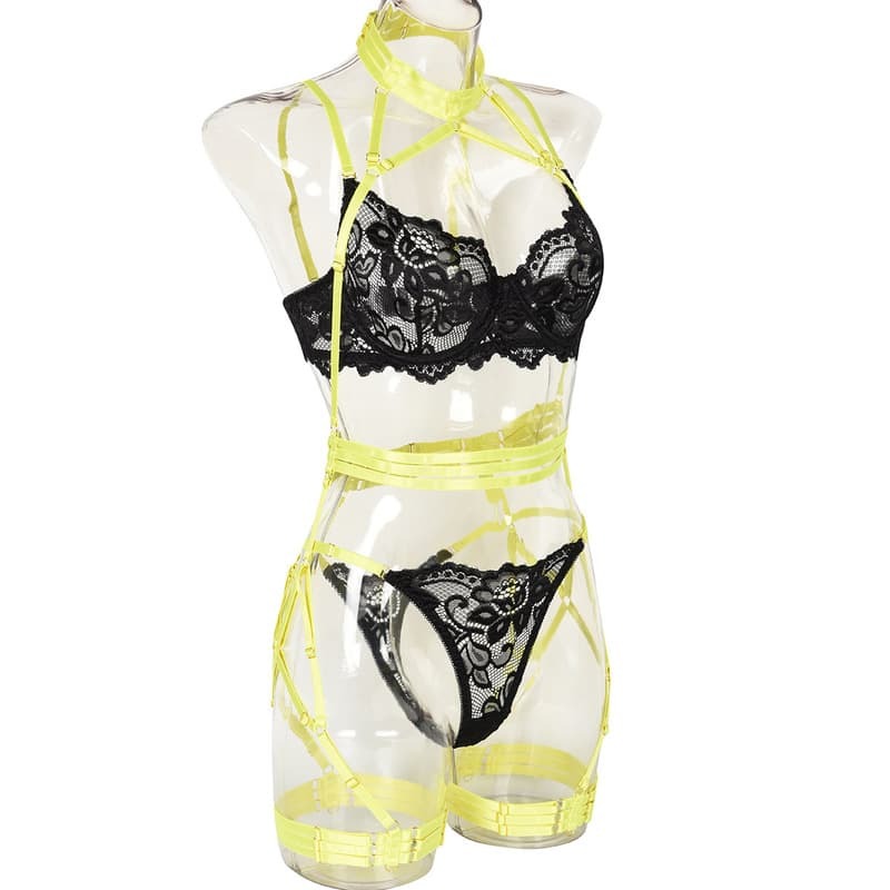 Lace Strap Stitching Heavy Craft Bra Set Site View