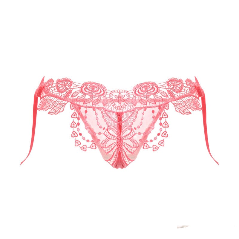 Pink Hollow Bow Floral Lace Panty