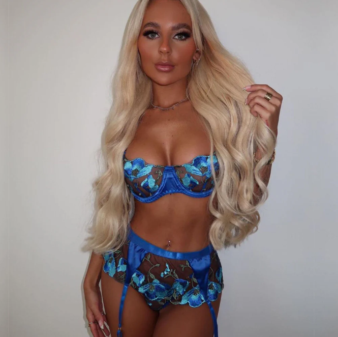 Floral Lace Blue Lingerie Set with Garter Belt by BodyTolk