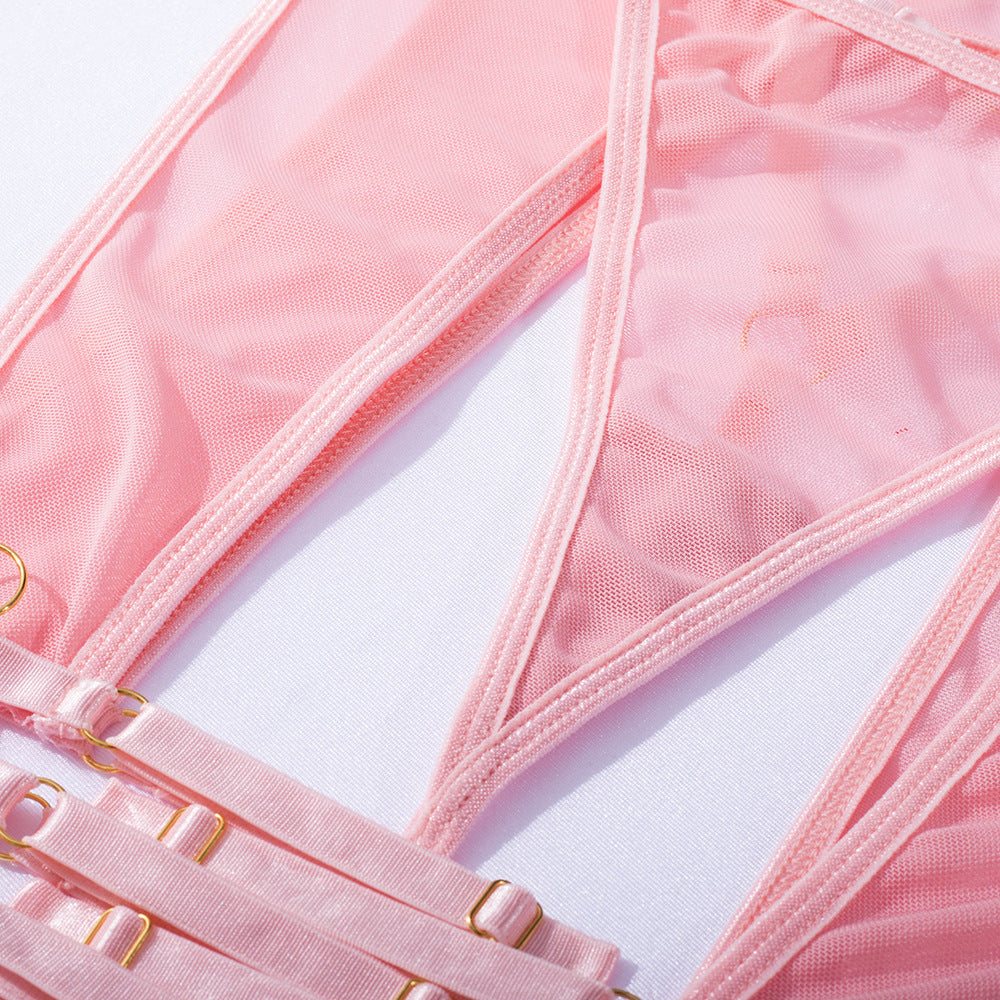 Sensual Hollow Bra Lingerie Set in Light Pink-12