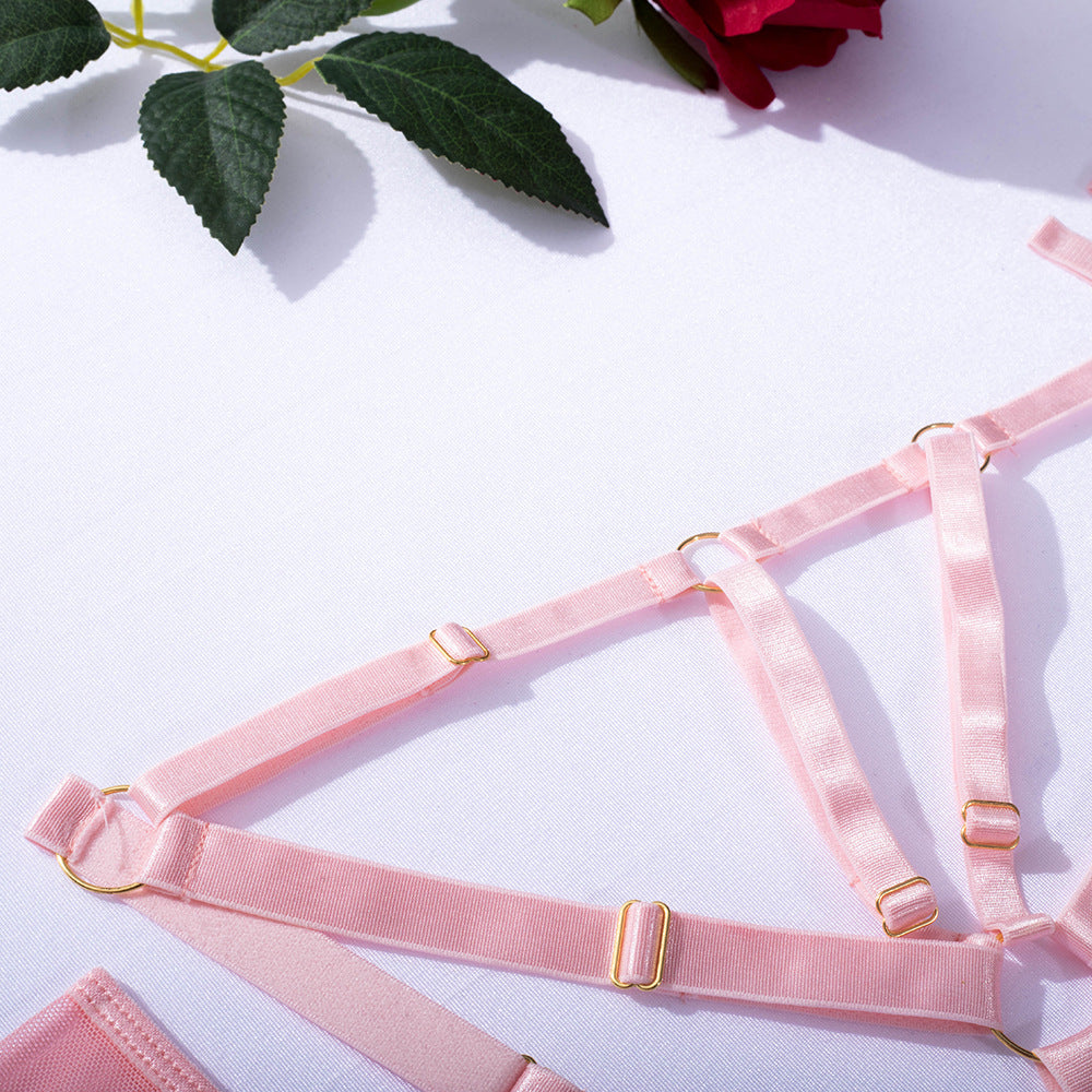Sensual Hollow Bra Lingerie Set in Light Pink-9