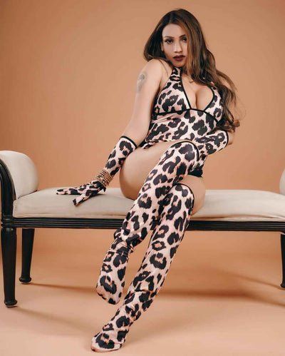 Leopard Print Bodysuit with Gloves & Thigh-Highs | BodyTolk