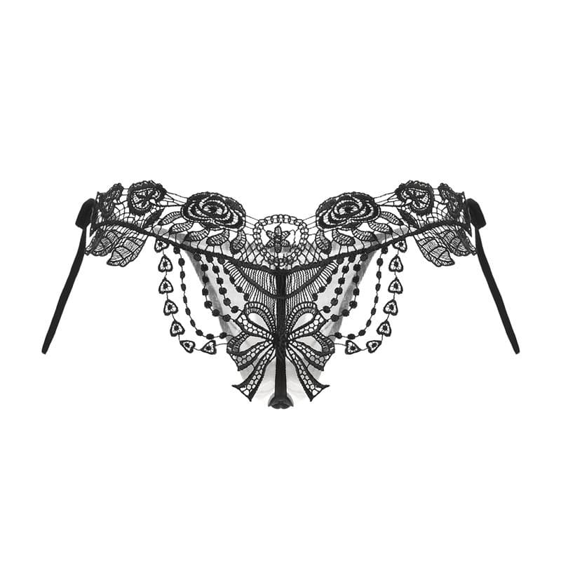 Black Hollow Bow Floral Lace Panty