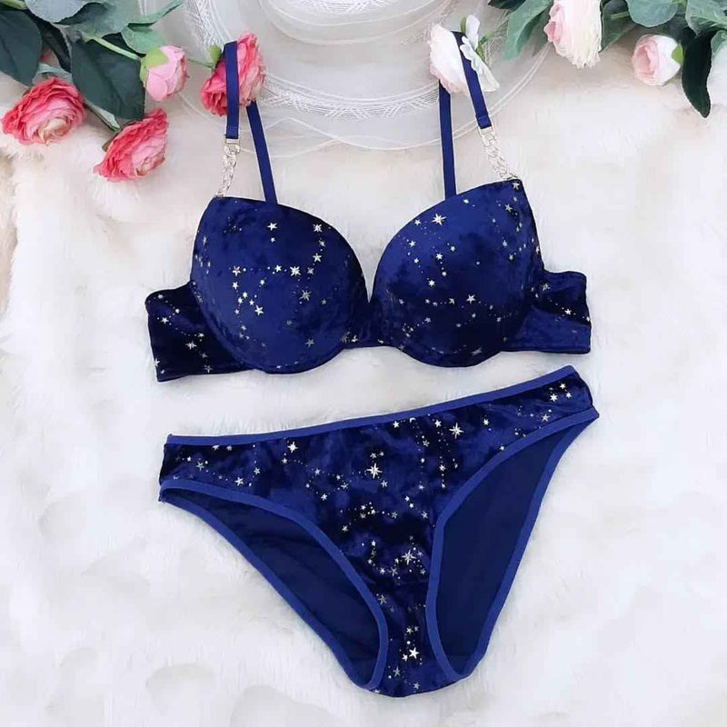Midnight Velvet Starry Lingerie Set – Deep Blue - Bodytolk
