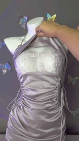 Silver Seduction Satin Babydoll with Lace Bodice