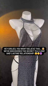 Glimmer Tease Halter Chain Dress – Metallic Silver Fantasy