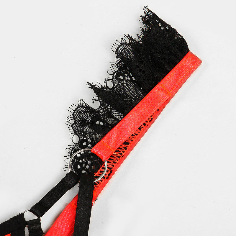 Contrasting Sheer Lace Trio with Ruffled Garters-10