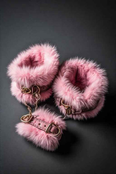 Pink Faux Fur BDSM Cuffs & Ankle Restraint Set | BodyTolk