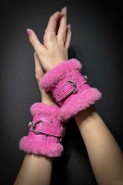 Pink Faux Fur BDSM Wrist Cuffs | BodyTolk