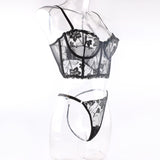 Embroidered Thong Sexy Bustier Bra Set Site View