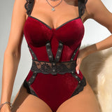 FireBrick Lace Sexy Jumpsuit-Front Show On Model