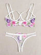 Lace Mesh Embroidered Bra Set Back Overview