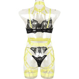 Lace Strap Stitching Heavy Craft Bra Set Back View