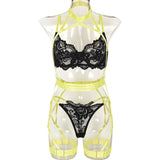 Lace Strap Stitching Heavy Craft Bra Set Front View