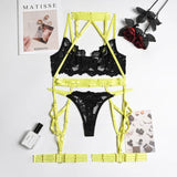 Lace Strap Stitching Heavy Craft Bra Set Over View