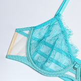 Lime Floral Lace Bra Set with Lace Ruffle Trim Bra Details