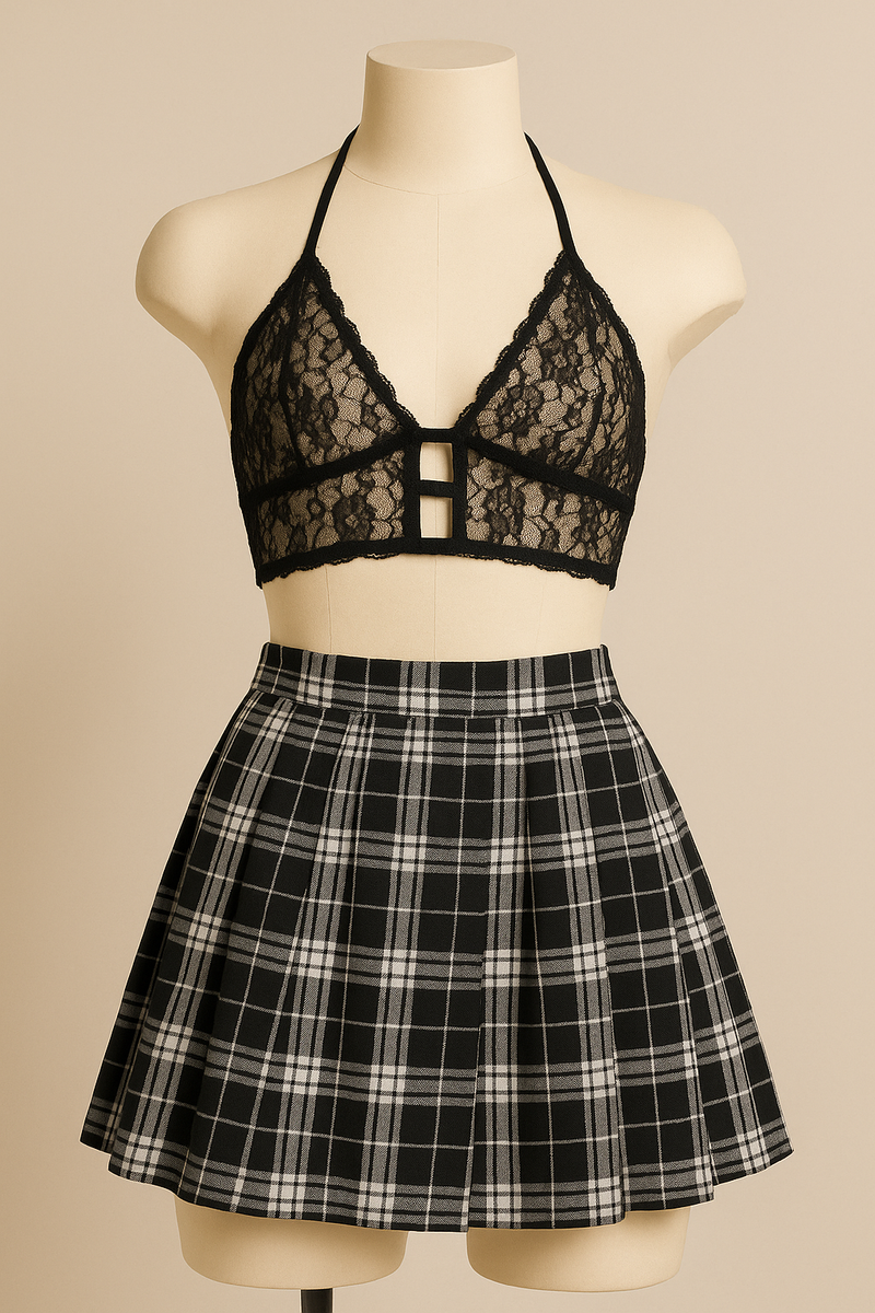 “Curvy Flirt” Roleplay Set – Lace & Plaid Edition | BodyTolk