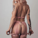 Sensual Hollow Bra Lingerie Set in Light Pink Side Model Show