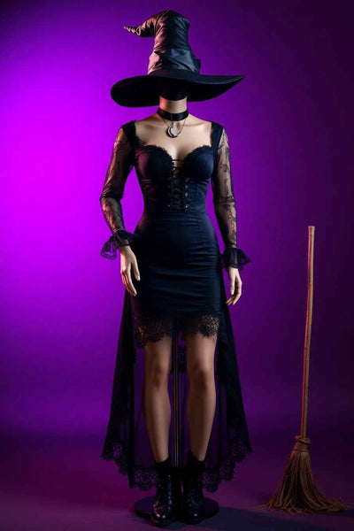 Witch’s Enchanted Lace Dress with Hat and Broom