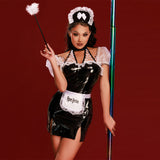 Wholesale Black PU Naughty French Maid Uniform Set Fron t Display