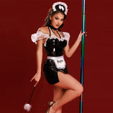 Wholesale Black PU Naughty French Maid Uniform Set Side View