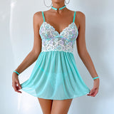 Wholesale Green Babydoll Lingerie with Sheer Floral Top