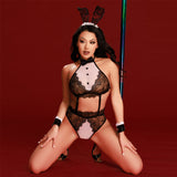 Wholesale Hot Sexy Bunny Girl Costume with Black Lace Bodysuit Set Model Display
