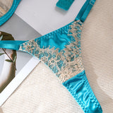 Wholesale Lace Bra and Underwear Set in Skin-Color and Light Blue-11