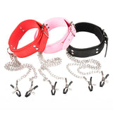Wholesale Leather Bondage Collar with Nipple Clips All Display