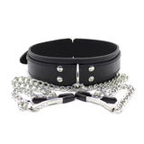 Wholesale Leather Bondage Collar with Nipple Clips-11