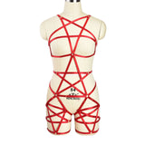 Wholesale Red Pentagram Harness Bodysuit with Strappy Design Back Show