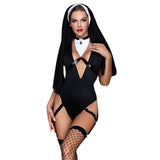 Wholesale Sexy Black Nun Costume Bodysuit