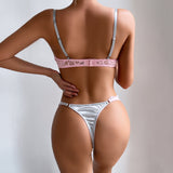 Wholesale Sexy Lace Lingerie Set in Silver Gray and Pink Contrast Back Show