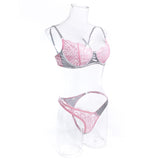 Wholesale Sexy Lace Lingerie Set in Silver Gray and Pink Contrast Side View